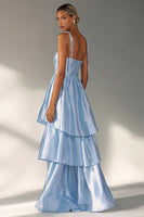 Load image into Gallery viewer, Flowy Light Blue Tiered A Line Long Formal Dress