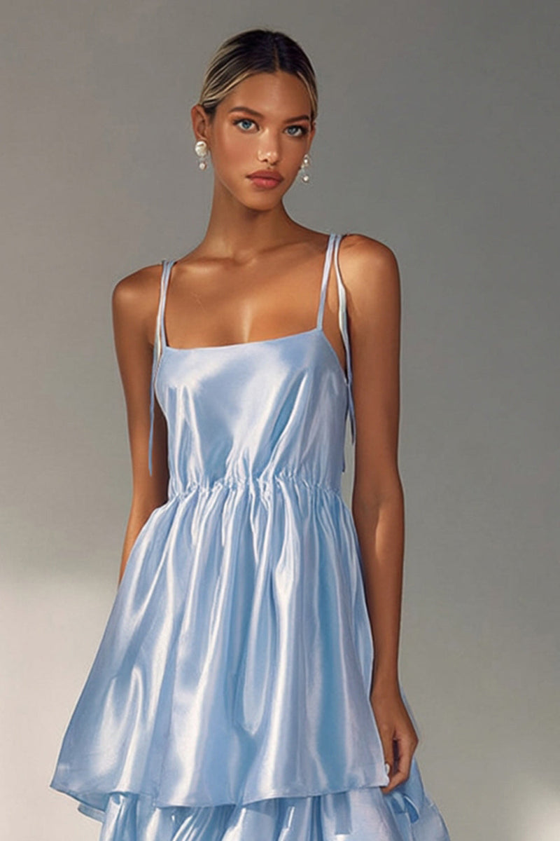 Load image into Gallery viewer, Flowy Light Blue Tiered A Line Long Formal Dress