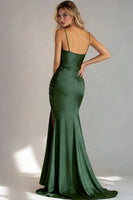 Load image into Gallery viewer, Dark Green Ruched Mermaid Long Formal Dress with Slit
