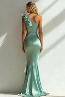 Load image into Gallery viewer, Navy Mermaid One Shoulder Ruffled Long Formal Dress