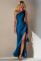 Load image into Gallery viewer, Royal Blue Sheath One Shoulder Long Formal Dress with Slit