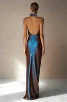 Load image into Gallery viewer, Electric Blue Sheath High Neck Backless Long Formal Dress with Slit