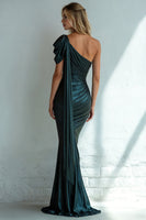 Load image into Gallery viewer, Dark Green Mermaid One Shoulder Long Formal Dress with Side Cape