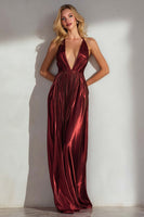 Load image into Gallery viewer, Burgundy Sheath Pleated Halter Neck Long Formal Dress