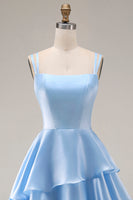 Load image into Gallery viewer, Light Blue Square Neck Ruffled A Line Long Formal Dress