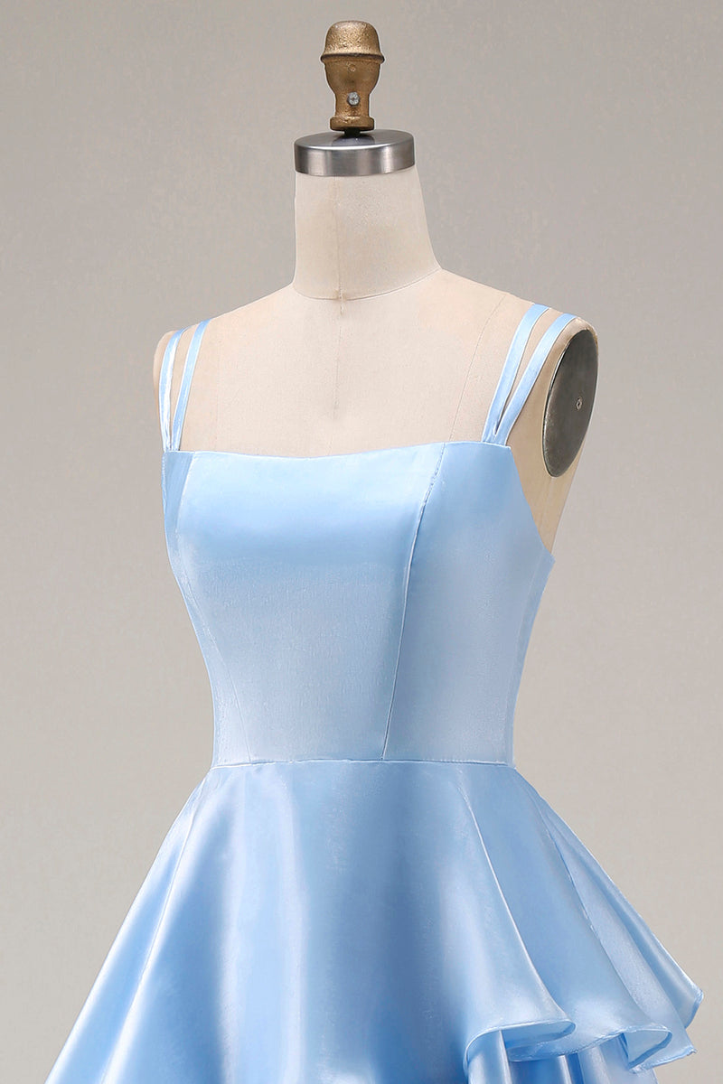 Load image into Gallery viewer, Light Blue Square Neck Ruffled A Line Long Formal Dress