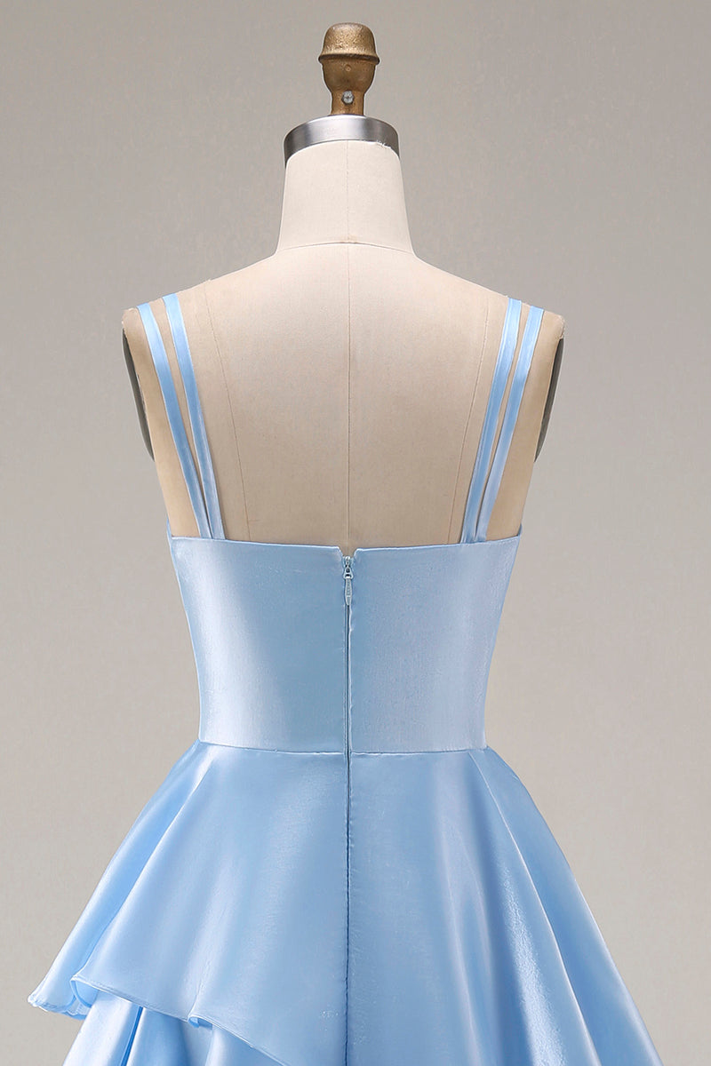 Load image into Gallery viewer, Light Blue Square Neck Ruffled A Line Long Formal Dress