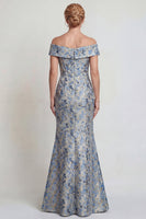 Load image into Gallery viewer, Grey Blue Floral Mermaid Jacquard Long Mother of the Bride Dress
