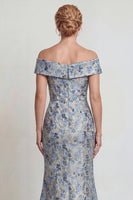 Load image into Gallery viewer, Grey Blue Floral Mermaid Jacquard Long Mother of the Bride Dress