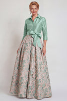 Load image into Gallery viewer, Navy Jacquard Floral A Line 3/4 Sleeves Long Mother of the Bride Dress with Bow
