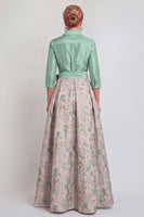 Load image into Gallery viewer, Navy Jacquard Floral A Line 3/4 Sleeves Long Mother of the Bride Dress with Bow
