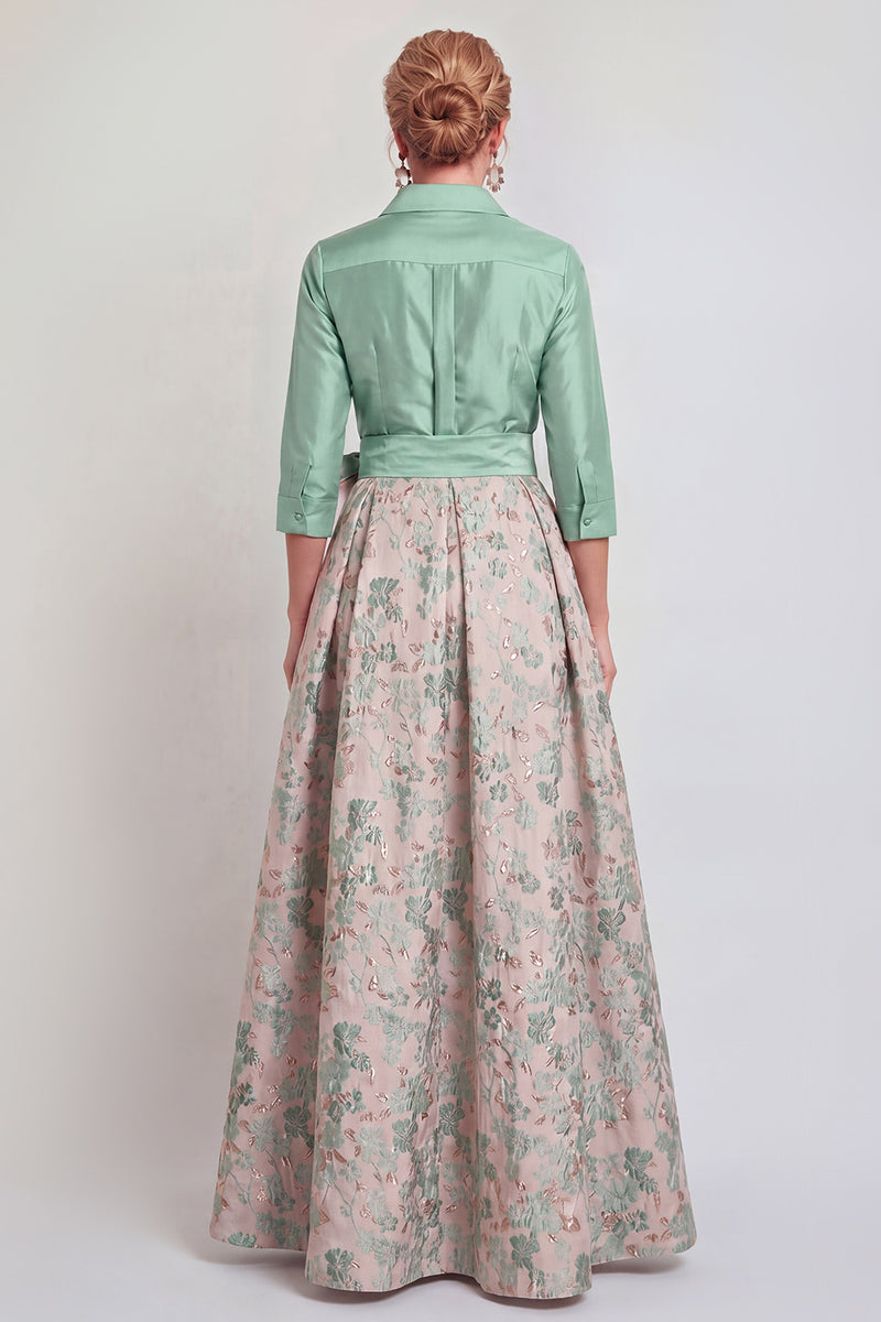 Load image into Gallery viewer, Navy Jacquard Floral A Line 3/4 Sleeves Long Mother of the Bride Dress with Bow