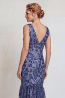 Load image into Gallery viewer, Sparkly Dark Navy Mermaid Floral V-Neck Long Mother of the Bride Dress