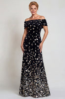 Load image into Gallery viewer, Sparkly Black Silver Sequins Velvet Mermaid Long Mother of the Bride Dress
