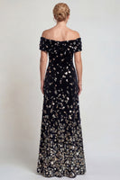Load image into Gallery viewer, Sparkly Black Silver Sequins Velvet Mermaid Long Mother of the Bride Dress