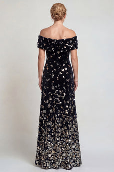 Sparkly Black Silver Sequins Velvet Mermaid Long Mother of the Bride Dress