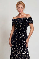 Load image into Gallery viewer, Sparkly Black Silver Sequins Velvet Mermaid Long Mother of the Bride Dress