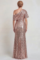 Load image into Gallery viewer, Sparkly Champagne Mermaid Sequins One Shoulder Long Mother of the Bride Dress