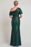 Load image into Gallery viewer, Sparkly Champagne Mermaid Sequins One Shoulder Long Mother of the Bride Dress