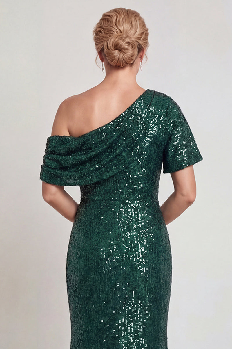 Load image into Gallery viewer, Sparkly Champagne Mermaid Sequins One Shoulder Long Mother of the Bride Dress