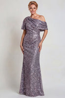 Load image into Gallery viewer, Sparkly Champagne Mermaid Sequins One Shoulder Long Mother of the Bride Dress