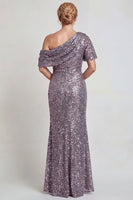 Load image into Gallery viewer, Sparkly Champagne Mermaid Sequins One Shoulder Long Mother of the Bride Dress