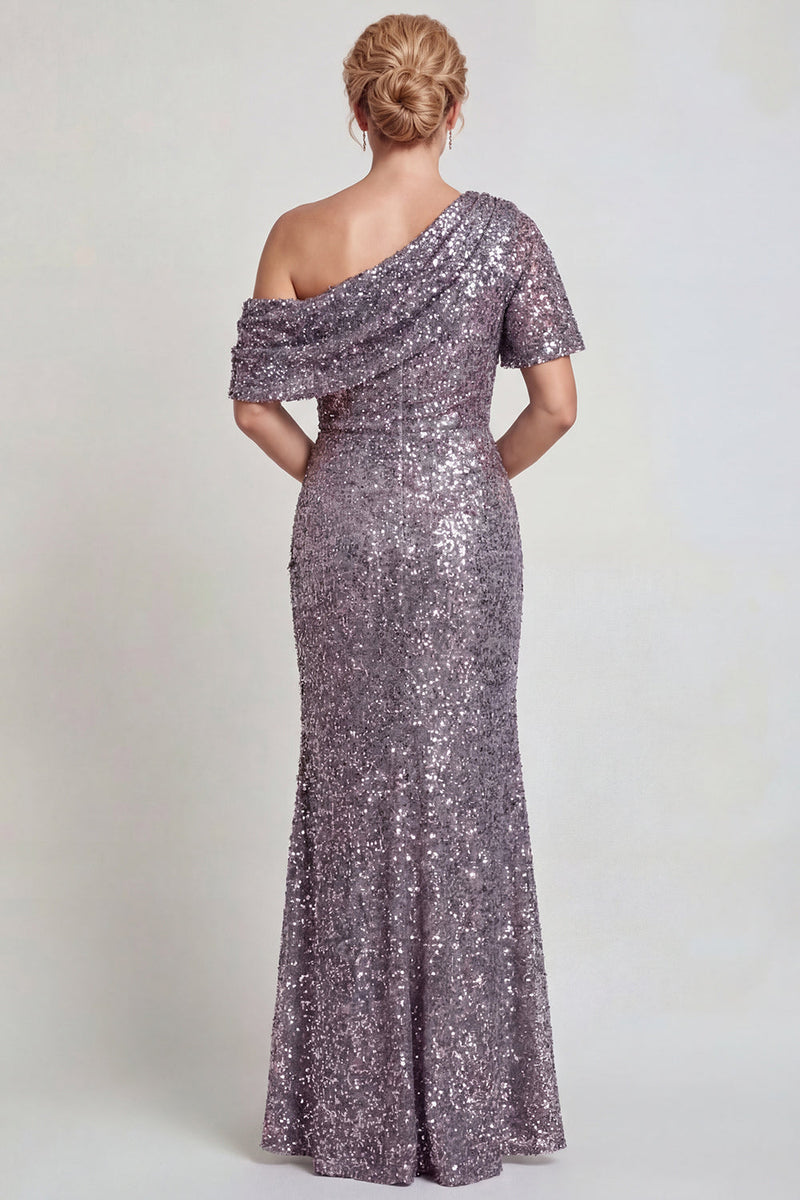 Load image into Gallery viewer, Sparkly Champagne Mermaid Sequins One Shoulder Long Mother of the Bride Dress