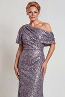 Load image into Gallery viewer, Sparkly Champagne Mermaid Sequins One Shoulder Long Mother of the Bride Dress