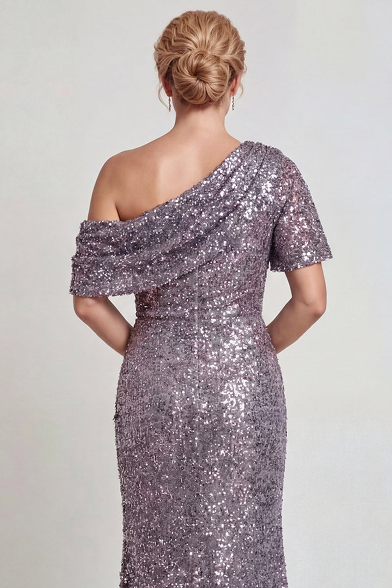 Load image into Gallery viewer, Sparkly Champagne Mermaid Sequins One Shoulder Long Mother of the Bride Dress