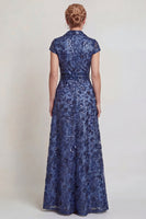 Load image into Gallery viewer, Sparkly Dark Blue Floral Shawl Lapel Sequins Long Mother of the Bride Dress with Pockets