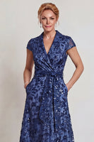 Load image into Gallery viewer, Sparkly Dark Blue Floral Shawl Lapel Sequins Long Mother of the Bride Dress with Pockets