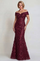 Load image into Gallery viewer, Sparkly Mermaid Navy Sequins Off The Shoulder Long Mother of the Bride Dress