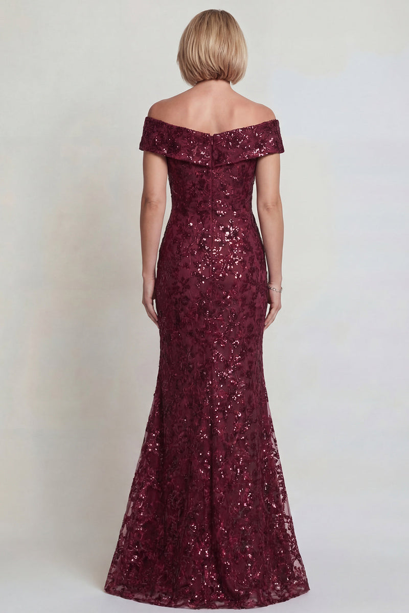 Load image into Gallery viewer, Sparkly Mermaid Navy Sequins Off The Shoulder Long Mother of the Bride Dress