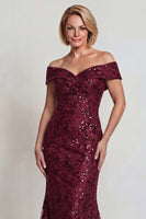 Load image into Gallery viewer, Sparkly Mermaid Navy Sequins Off The Shoulder Long Mother of the Bride Dress
