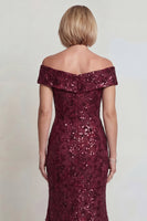 Load image into Gallery viewer, Sparkly Mermaid Navy Sequins Off The Shoulder Long Mother of the Bride Dress