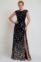 Load image into Gallery viewer, Sparkly Black Silver Mermaid Sequins Velvet Long Mother of the Bride Dress with Slit