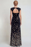 Load image into Gallery viewer, Sparkly Black Silver Mermaid Sequins Velvet Long Mother of the Bride Dress with Slit