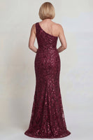 Load image into Gallery viewer, Sparkly Burgundy Mermaid Sequins One Shoulder Long Mother of the Bride Dress