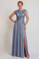 Load image into Gallery viewer, Sparkly Grey Blue Sequins A Line Long Mother of the Bride Dress with Slit