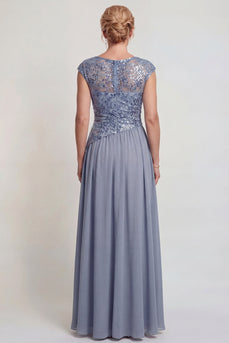 Sparkly Grey Blue Sequins A Line Long Mother of the Bride Dress with Slit