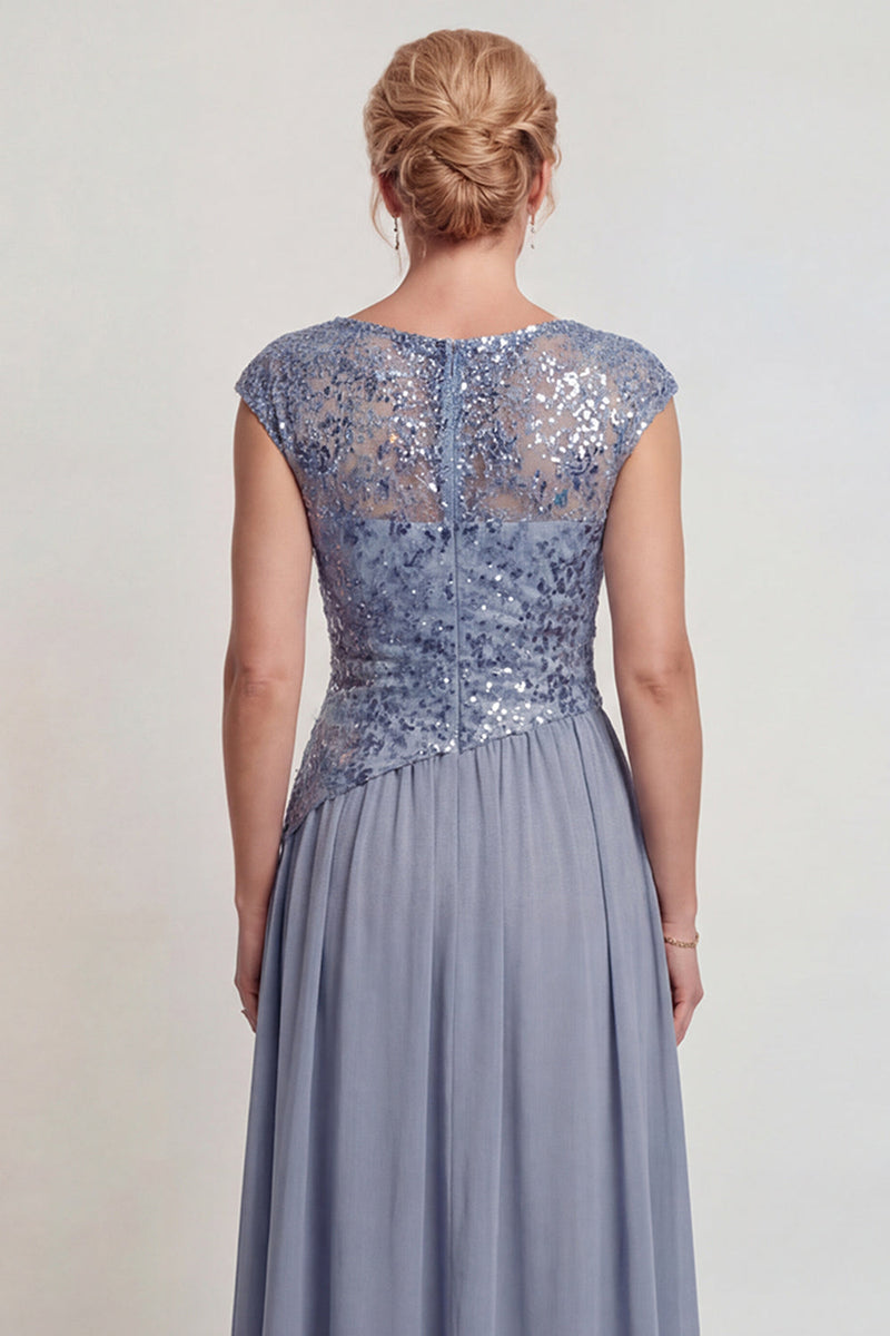Load image into Gallery viewer, Sparkly Grey Blue Sequins A Line Long Mother of the Bride Dress with Slit