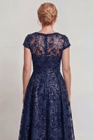Load image into Gallery viewer, Sparkly Navy Sequins A Line Boat Neck Long Mother of the Bride Dress with Sleeves