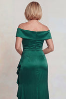 Load image into Gallery viewer, Dark Green Off the Shoulder Satin Long Mother of the Bride Dress with Slit