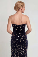 Load image into Gallery viewer, Sparkly Black Silver Strapless Sequins Long Mother of the Bride Dress with Slit