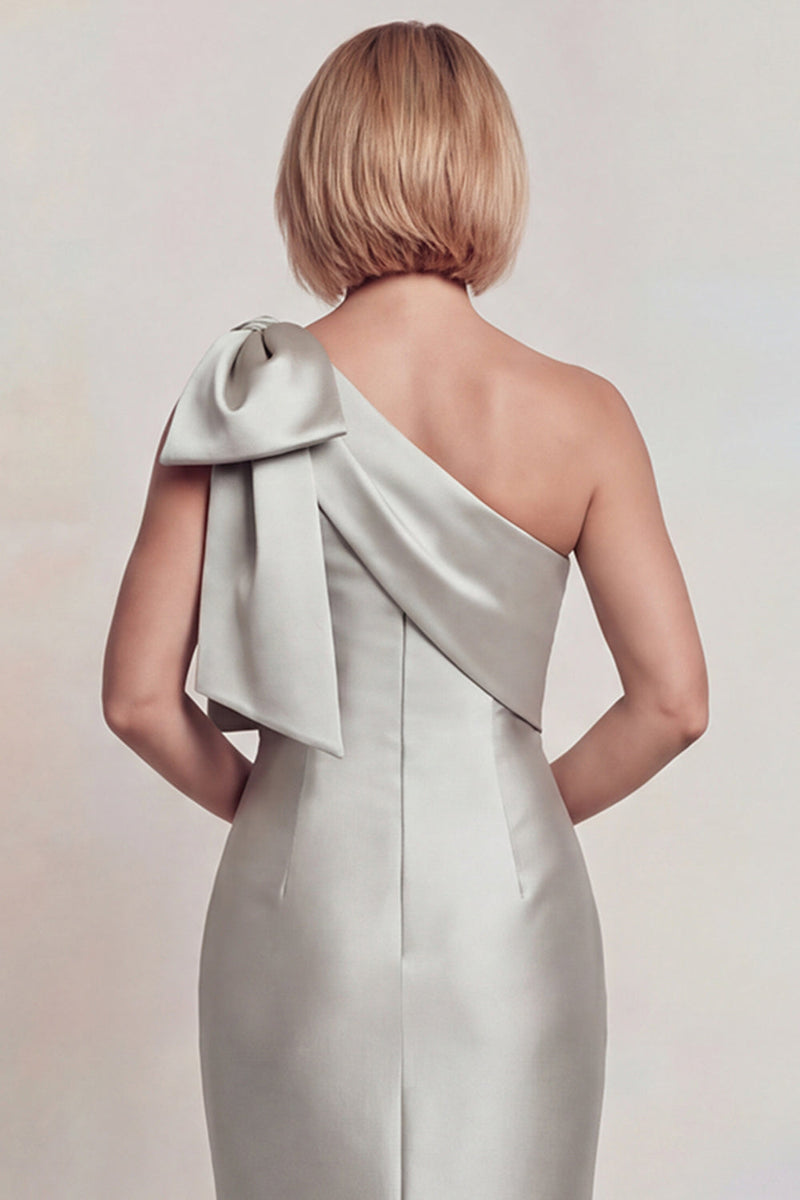 Load image into Gallery viewer, Grey Satin Mermaid One Shoulder Long Mother of the Bride Dress with Bow