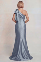 Load image into Gallery viewer, Grey Satin Mermaid One Shoulder Long Mother of the Bride Dress with Bow