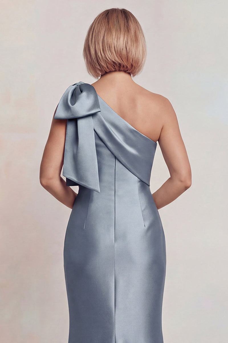 Load image into Gallery viewer, Grey Satin Mermaid One Shoulder Long Mother of the Bride Dress with Bow