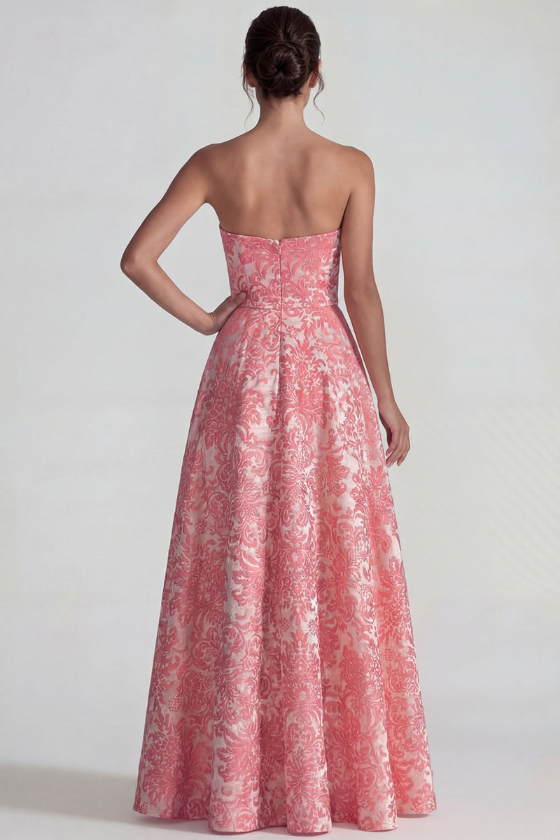Load image into Gallery viewer, Blush Jacquard Sweetheart Floral A Line Long Formal Dress with Slit