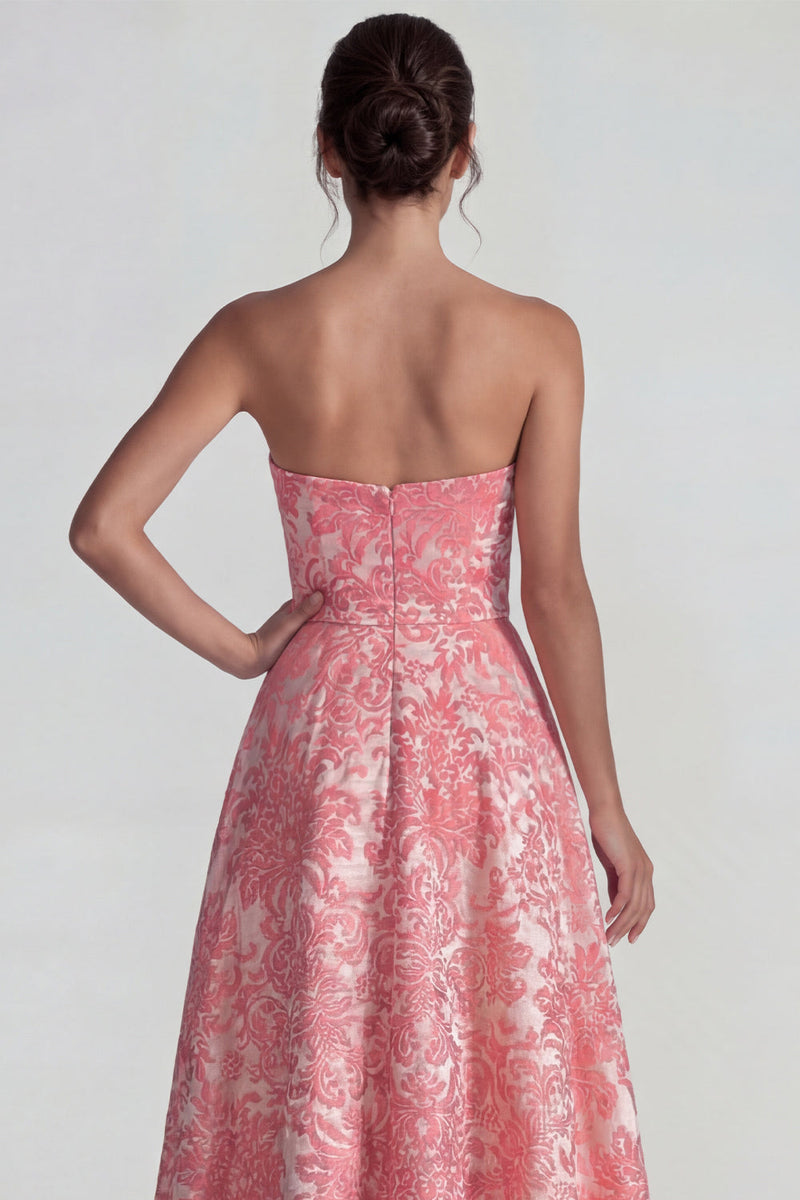 Load image into Gallery viewer, Blush Jacquard Sweetheart Floral A Line Long Formal Dress with Slit