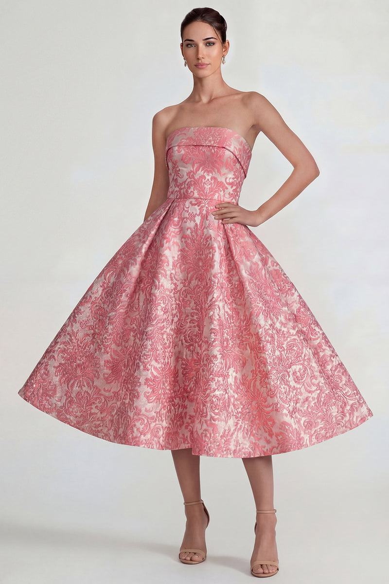 Load image into Gallery viewer, A Line Blush Floral Jacquard Long Formal Dress